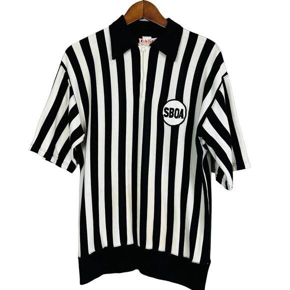 Vintage 80s Fab Knit Referee Jersey SBOA Black White Stripe - S - Picture 1 of 4